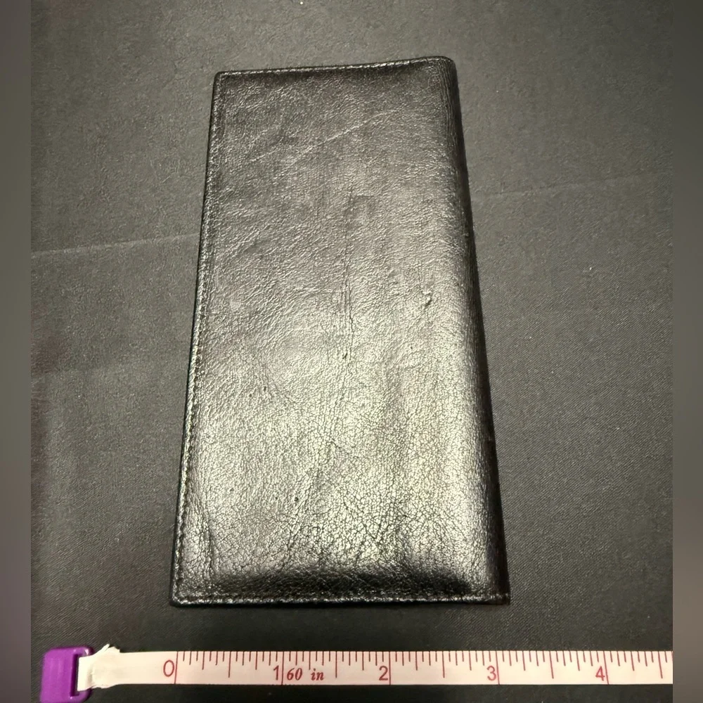 Black Smooth Leather Checkbook Cover Luxury Wallet Money